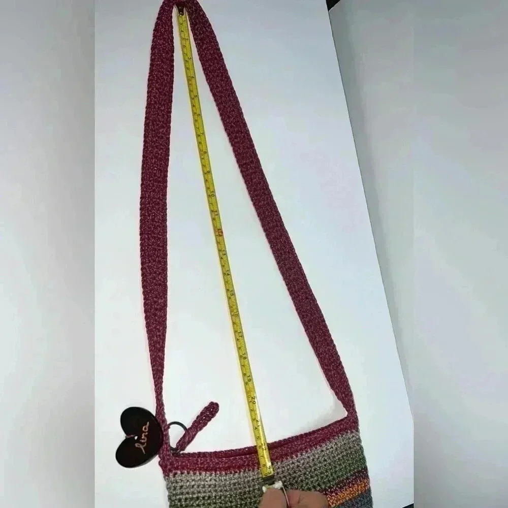 Lina Crossbody Hobo Crochet striped Rainbow purse - Picture 7 of 9